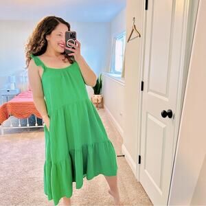 Xirena Green Cotton Gauze Tiered Maxi Dress Medium